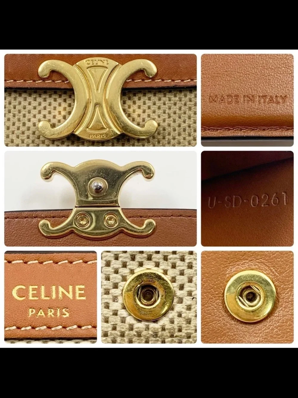 Celine Tan Leather-Trim Canvas Triomphe Wallet with Gold Hardware